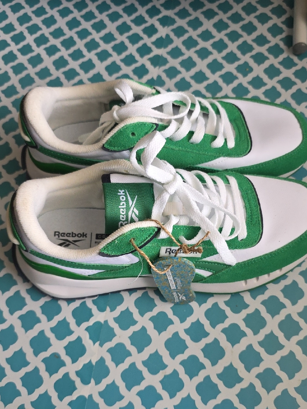 Reebok White & Green Low-Top Sneakers
